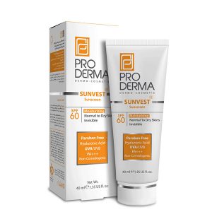 کرم ضد آفتاب و مرطوب کننده بی رنگ SPF 60 پرودرما مناسب پوست خشک 40 میل